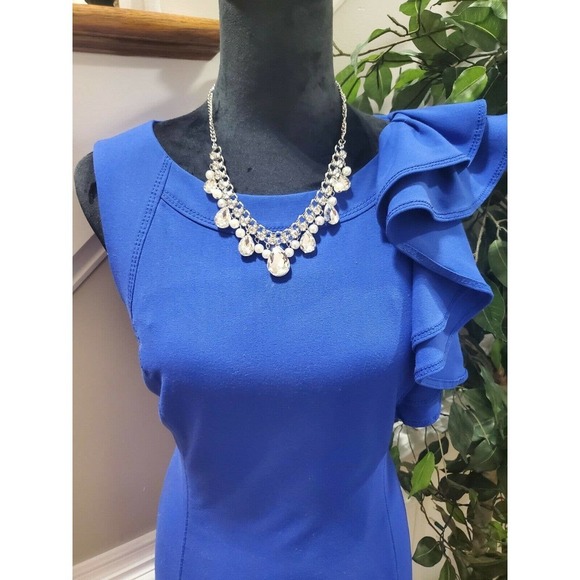 New Directions Women's Blue Polyester Round Neck Sleeveless Knee Length Dress 10 - Picture 2 of 11